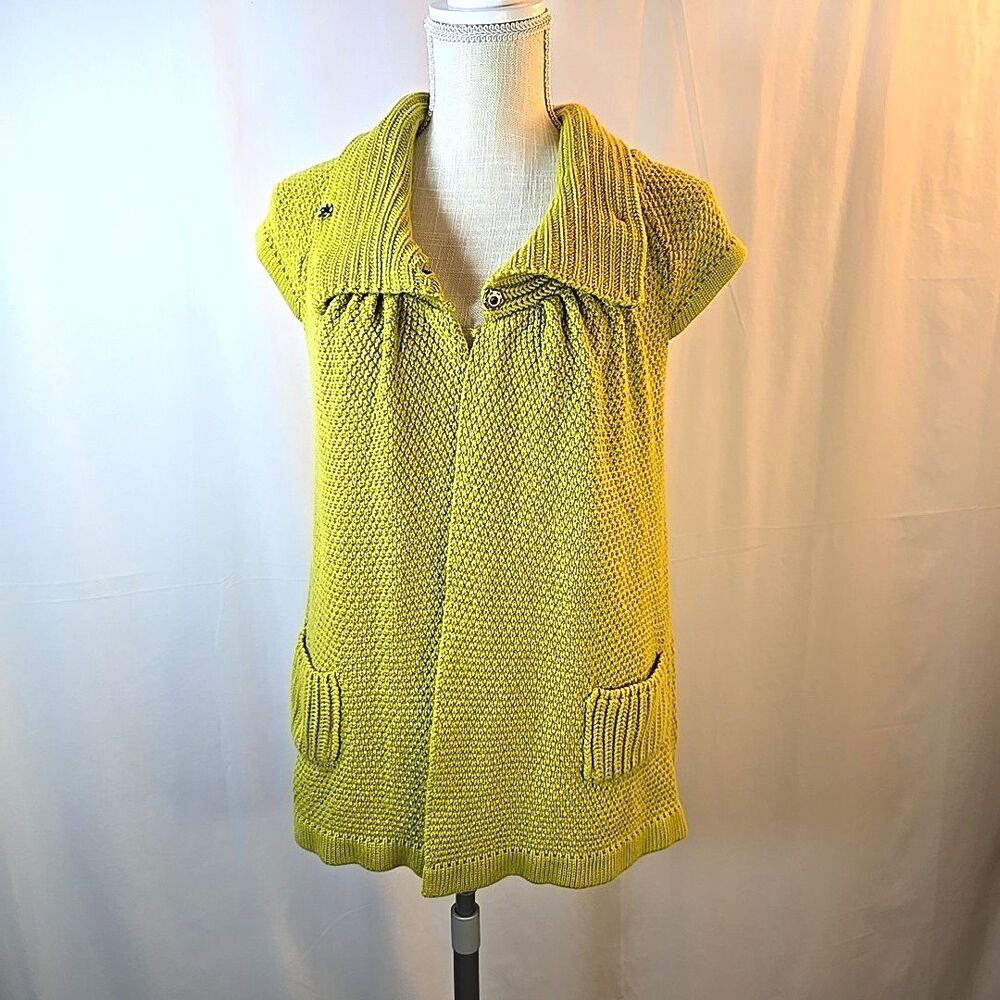 Shae Cap Sleeve Knit Sweater Green Size M Shawl Collar Cardigan 5% Cashmere